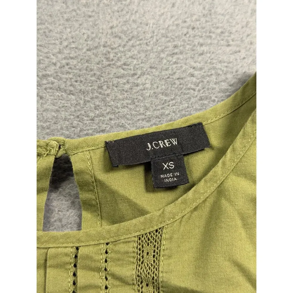 J. Crew Womens XS Olive Green Pintuck Lace Puff Sleeve Babydoll Blouse Top